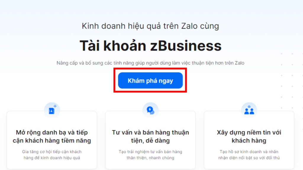 trang chủ zalo business