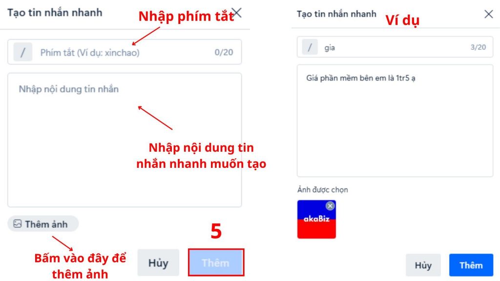 cách tạo tin nhắn nhanh tài khoản business zalo