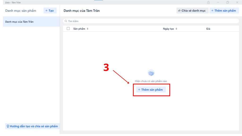 cách tạo danh mục sản phẩm tài khoản business zalo