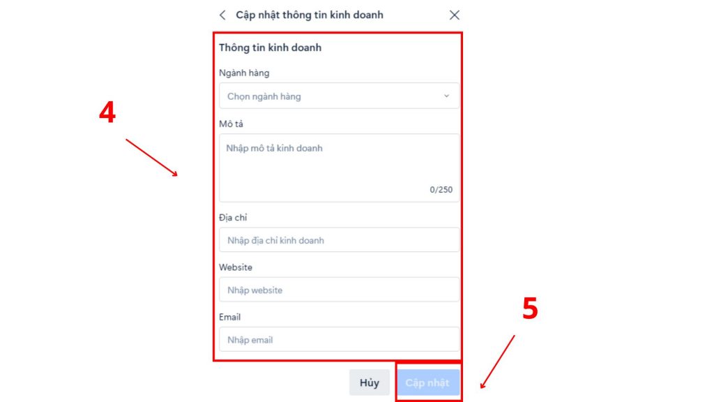 cách thêm thông tin hồ sơ kinh doanh tài khoản business zalo